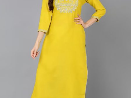 Women s Yellow Viscose Rayon Solid Straight Kurta - Rasiya Online Hot Sale