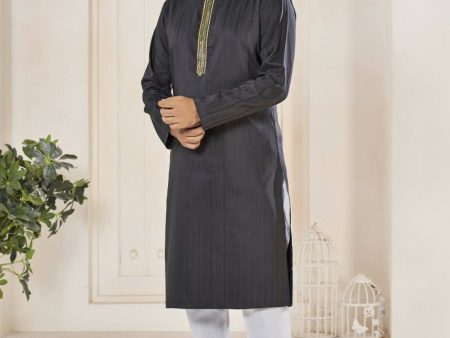 Aastha Fashion Men s Dark Grey Viscose Embroidered Party Wear Kurta with Pajama For Cheap