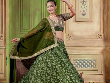 Aastha Fashion Mehendi Modal Silk Heavy Embroidery Sequence with Thread & Zari work Readymade Lehenga Choli Set Cheap