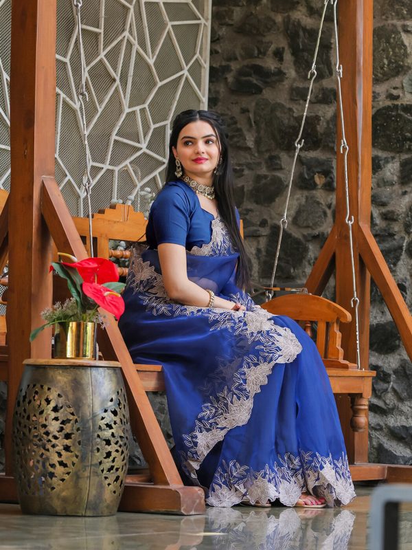 Tikhi Imli Blue Embroidered Organza Saree Fashion