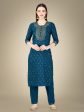 Malishka Women s Embroidered Cotton Blend Kurta Pant Dupatta Set-Blue Supply