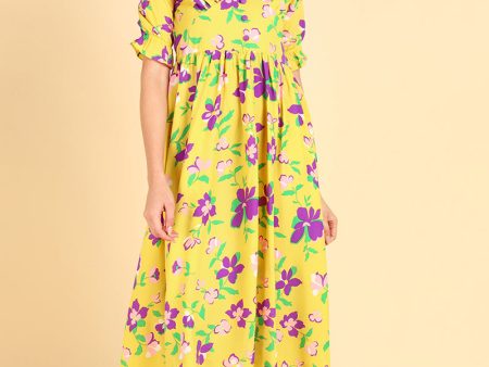 Women s Yellow Georgette Floral Printed Maxi Dress - Rasiya For Sale