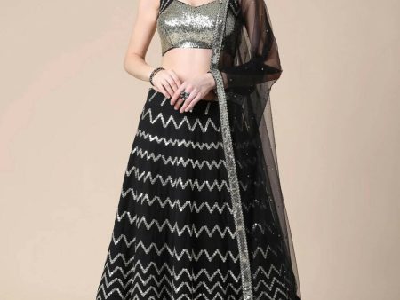 Aastha Fashion Women s Black Sequence with Thread Zari Embroidery Georgette Lehenga Choli with Dupatta Fashion