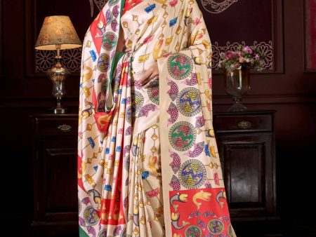 Aastha Fashion Women s Multicolor Digital Printed Pashmina Saree with Shawl For Sale