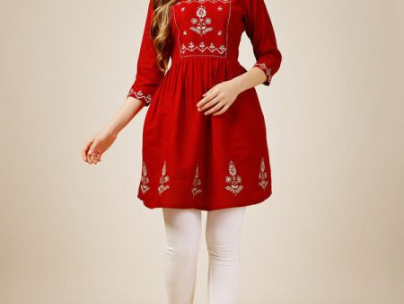 Malishka Women s Embroidered A-Line Red Tunic Online Hot Sale