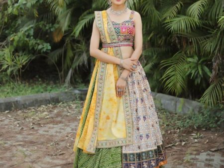 Aastha Fashion Off White with Mehendi Color Slub Cotton Digital Printed Readymade Lehenga Choli Set Online Hot Sale