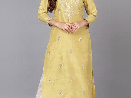 Women s Yellow Silk Blend Straight Kurtas - Rasiya Discount