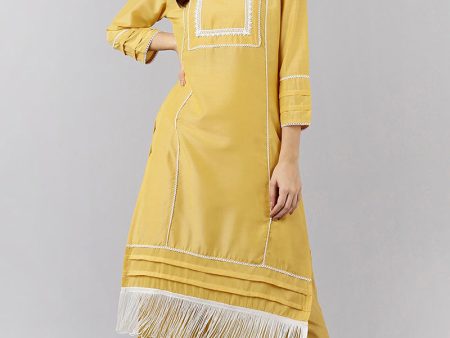 Women s Yellow Poly Silk Solid Straight Kurta Set - Rasiya Cheap