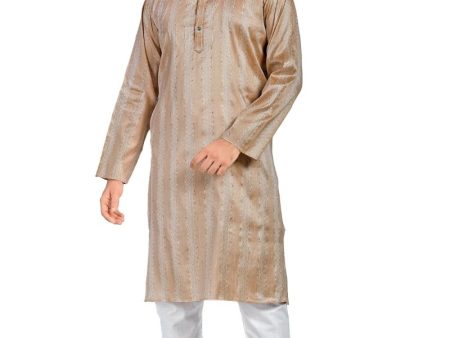 Aastha Fashion Men s Beige Jacquard Silk Sequence Work Party Wear Kurta with Pajama on Sale