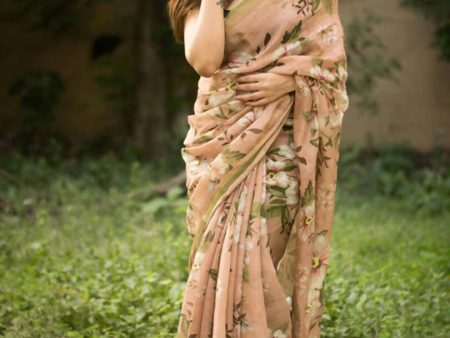 Aastha Fashion Women s Brown Digital Printed Munnar Slub Designer Saree with Blouse Discount