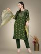 Malishka Women s Embroidered Cotton Blend Kurta Pant Dupatta Set-Dark Green Cheap