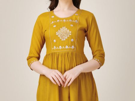 Malishka Women s Embroidered A-Line Mustard Tunic Online