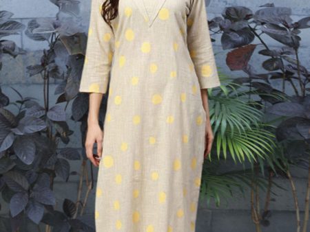 Women s Beige Pure Cotton Geometric Print Kurta Set - Rasiya Discount