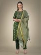 Malishka Women s Embroidered Cotton Blend Kurta Pant Dupatta Set-Dark Green Cheap