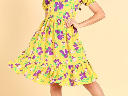 Women s Yellow Georgette Floral Printed Midi Dress - Rasiya Cheap