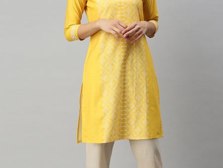 Women s Yellow Poly Crepe Abstract Print Straight Kurti - Rasiya Fashion