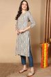 Women s Beige Viscose Rayon Abstract Printed Straight Kurta - Rasiya Online