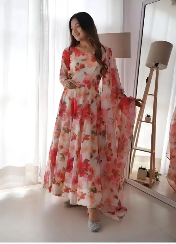 Indian Clothing Dishitha Creation Women Floral Printed Designer Gown - Pink Online now