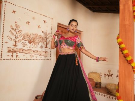 Aastha Fashion Black Georgette Embroidery Thread with Zari work Readymade Lehenga Choli Set Sale