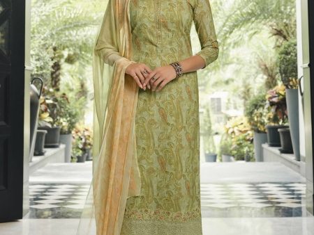 Aastha Fashion Women s Green Cotton Digital Print with Embroidered Border Cutwork Designer Straight Suit Set Online Hot Sale