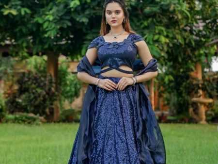 Aastha Fashion Navy Blue Georgette Embroidery Sequence Readymade Wedding Lehenga Choli Set Sale