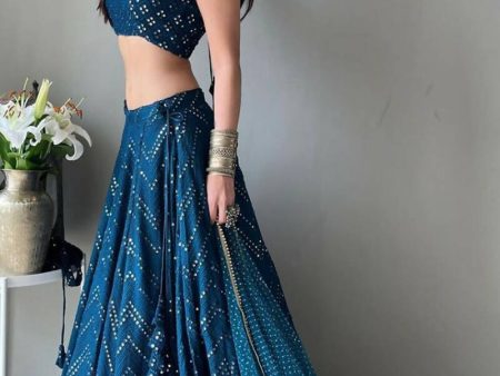 Aastha Fashion Women s Blue Thread Embroidery Georgette Designer Lehenga Choli with Dupatta Discount