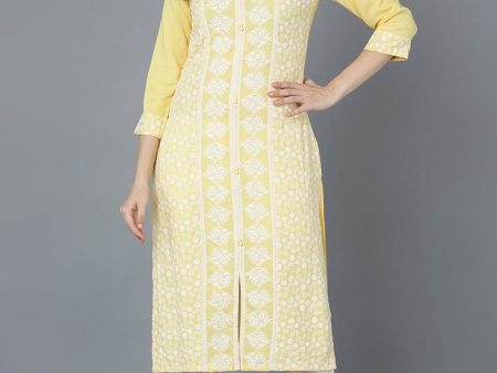 Women s Yellow Poly Silk Thread Embroidered Straight Kurti - Rasiya Online Sale