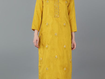 Women s Yellow Silk Blend Solid Kurtas - Rasiya Online Sale