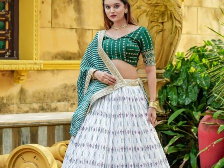 Aastha Fashion White Chinon Heavy Foil Print with Embroidered Readymade Designer Lehenga Choli Set Supply