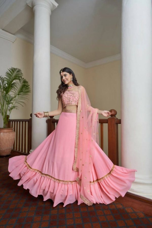 Aastha Fashion Women s Baby Pink Titan Silk Zari & Sequins Embroidery Party Wear Lehenga Choli Discount