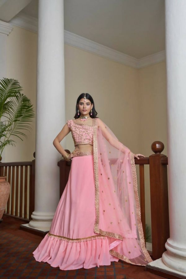 Aastha Fashion Women s Baby Pink Titan Silk Zari & Sequins Embroidery Party Wear Lehenga Choli Discount