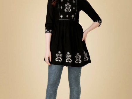 Aastha Fashion Women s Black Viscose Rayon Embroidered Casual Top For Cheap