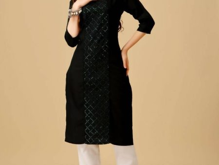 Aastha Fashion Women s Black Cotton Blend Embroidered Kurta Pant Set Discount