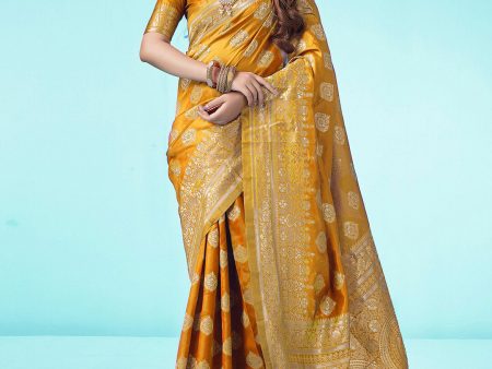 Kalini Yellow & Gold-Toned Woven Design Zari Banarasi Saree Sale