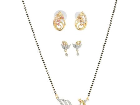 AanyaCentric Gold Plated Mangalsutra with Pendant, 2 Pair Earrings For Cheap