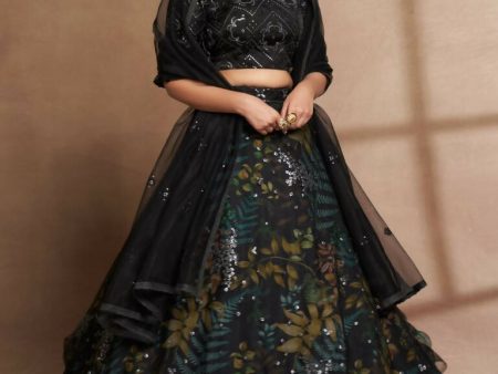 Aastha Fashion Women s Black Organza with Net Digital Printed & Sequins Embroidery Wedding Lehenga Choli Hot on Sale