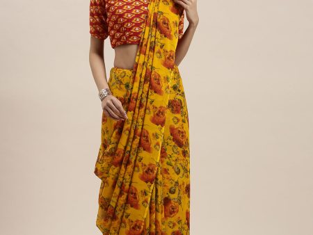 Kalini Yellow Floral Printed Saree Cheap