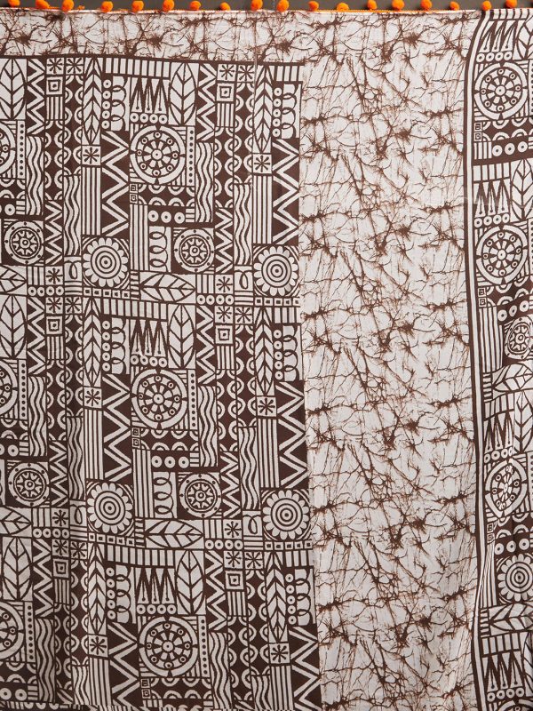 Tikhi Imli Brown & White Poly Georgette Printed Saree Cheap