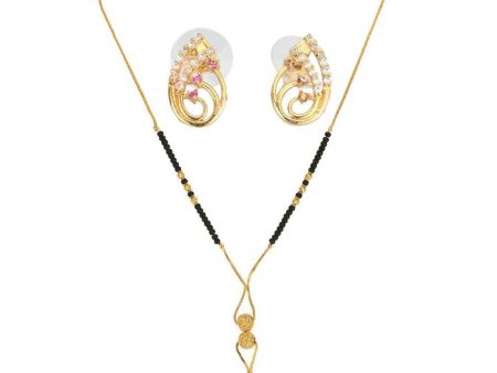 AanyaCentric Gold Plated Short Mangalsutra Set with Earrings Hot on Sale