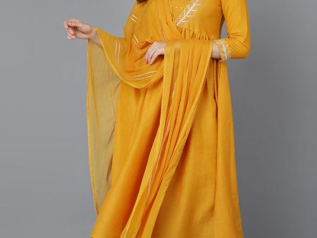 Women s Mustard Poly Silk Flared Suit Set - Rasiya For Cheap