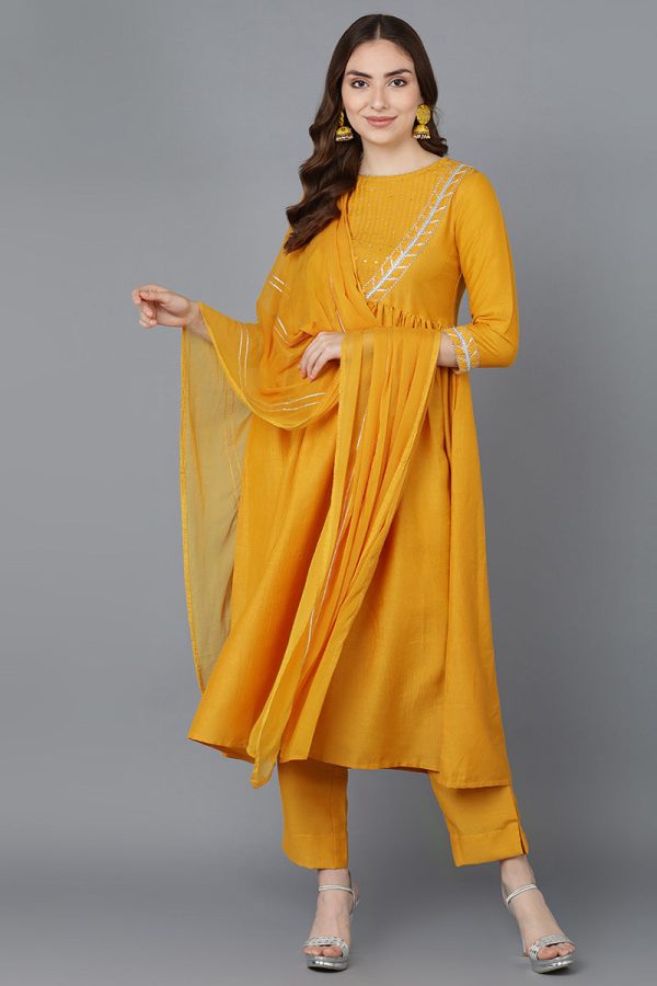 Women s Mustard Poly Silk Flared Suit Set - Rasiya For Cheap