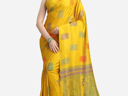 Kalini Yellow & Green Ethnic Motifs Fusion Saree Cheap