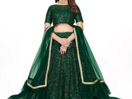 Aastha Fashion Women s Bottle Green Faux Georgette Multi Sequins Work Party Wear Lehenga Choli For Discount