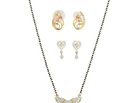 AanyaCentric Gold Plated Mangalsutra with Pendant, 2 Pair Earrings Supply