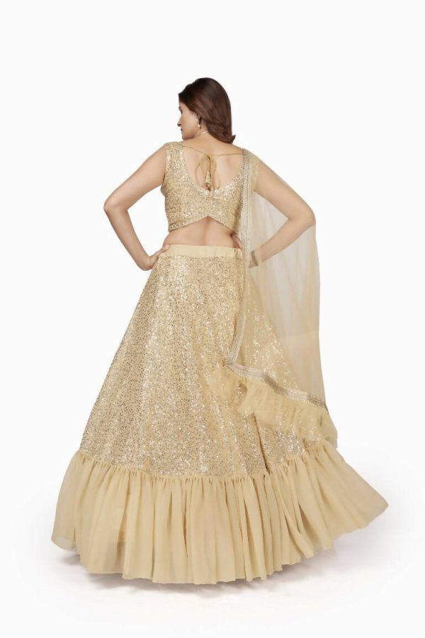 Aastha Fashion Women s Beige Faux Georgette Multi Sequins Work Party Wear Lehenga Choli Fashion