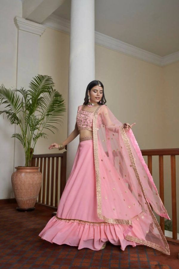 Aastha Fashion Women s Baby Pink Titan Silk Zari & Sequins Embroidery Party Wear Lehenga Choli Discount