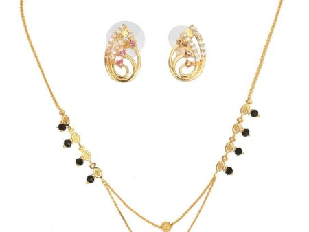 AanyaCentric Gold Plated Short Mangalsutra Set with Earrings Sale