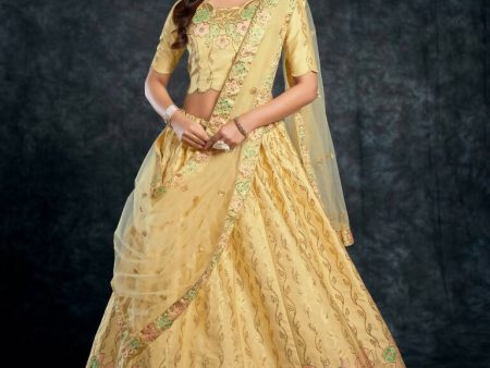 Aastha Fashion Women s Beige Italian Silk Thread & Sequins Embroidery Wedding Lehenga Choli Discount