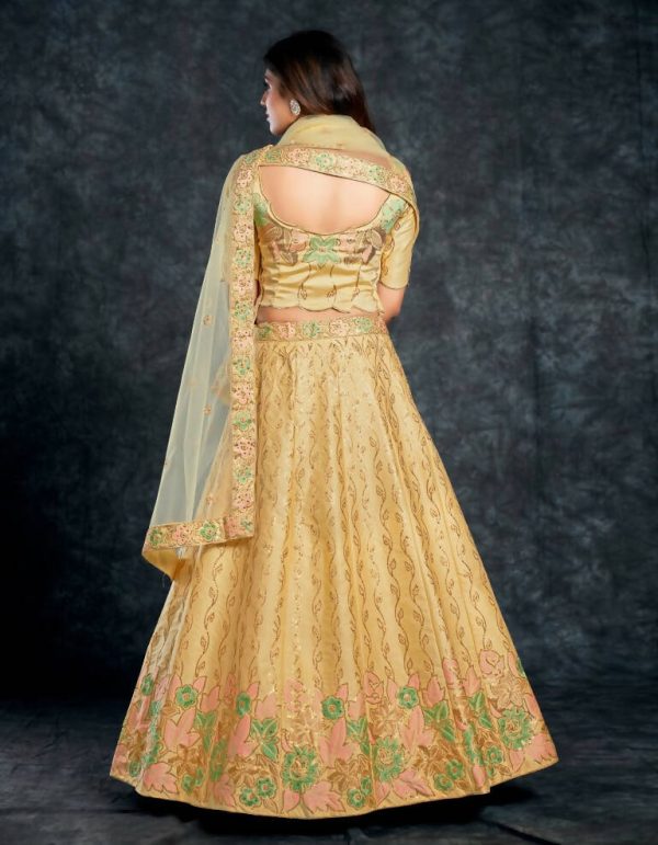 Aastha Fashion Women s Beige Italian Silk Thread & Sequins Embroidery Wedding Lehenga Choli Discount