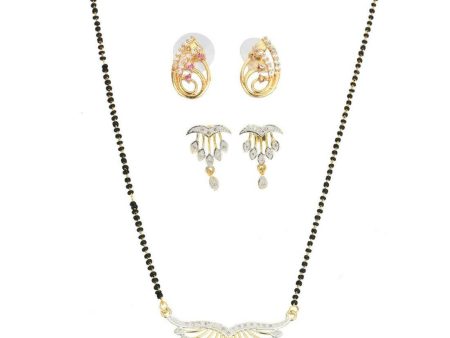 AanyaCentric Gold Plated Mangalsutra with Pendant, 2 Pair Earrings Supply